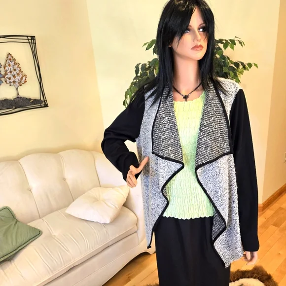 Roz & Ali Black& White Open Draped Cardigan Size XL - Picture 4 of 10